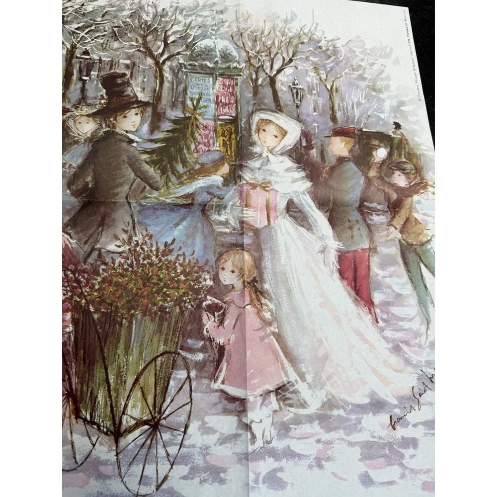 Vtg 1960s Gordon Fraser Victorian Christmas Scene Wrapping Paper Unused Sheet